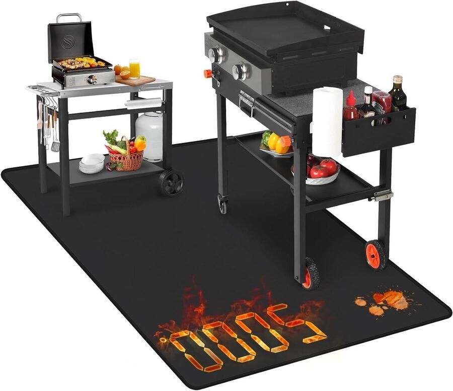 Grillmat Onderlegger Vuurkorf Buiten Grillen Vlamvertragend Materiaal 178 x 102 cm Zwart