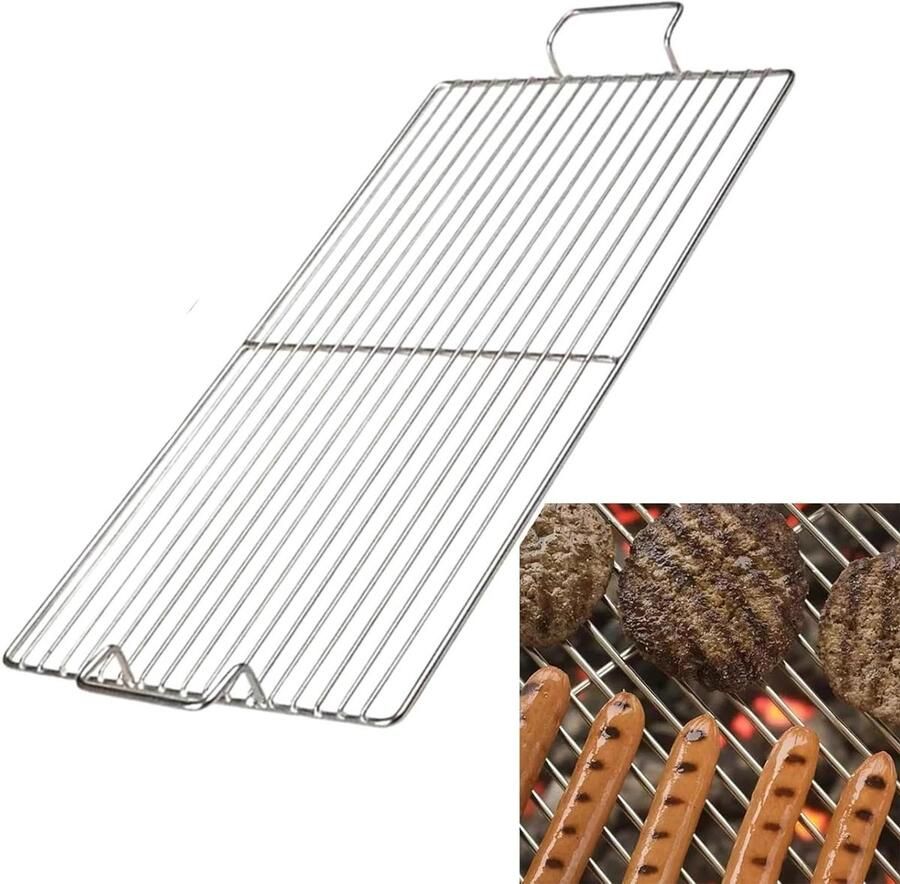 Grillmat Roestvrijstaal BBQ Rooster Buiten Koken Voorkomt Verval Met Handvat Zilver