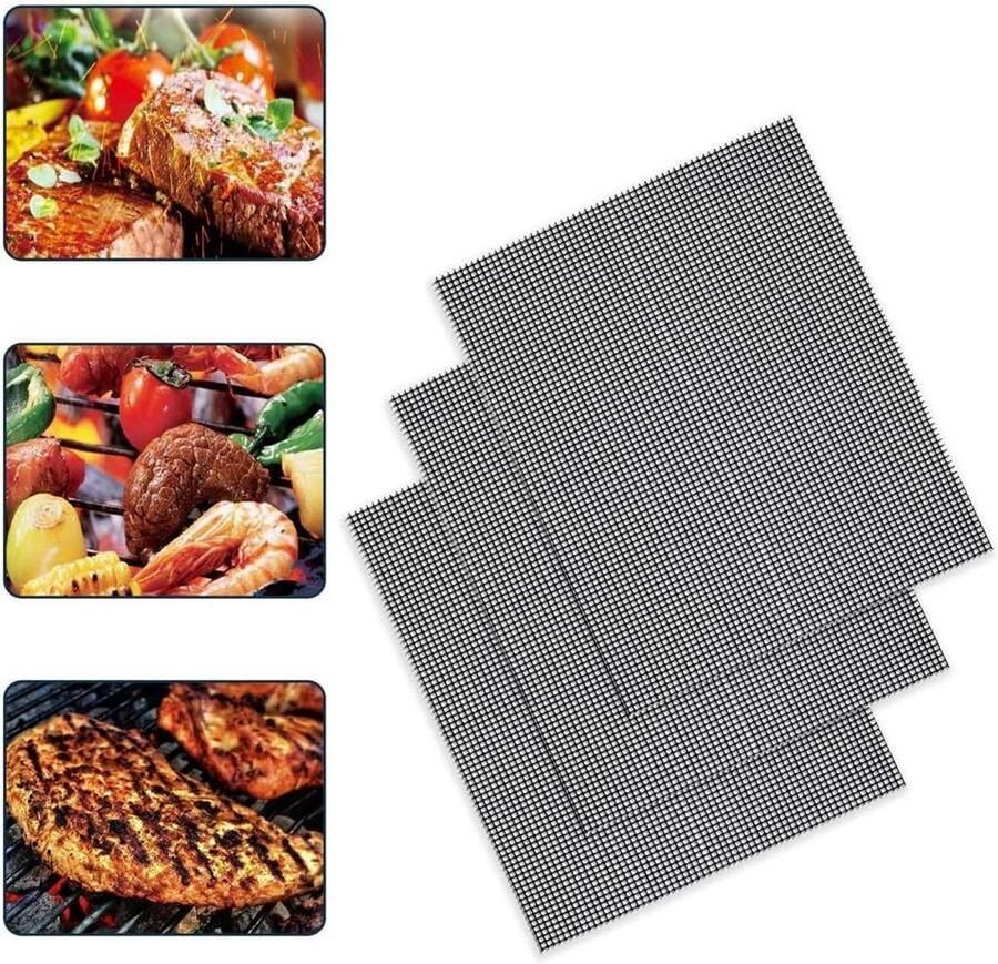 Grillmat Set Bakplaat Folie Barbecueën Buiten Hittebestendig Materiaal 40x30 cm Zwart