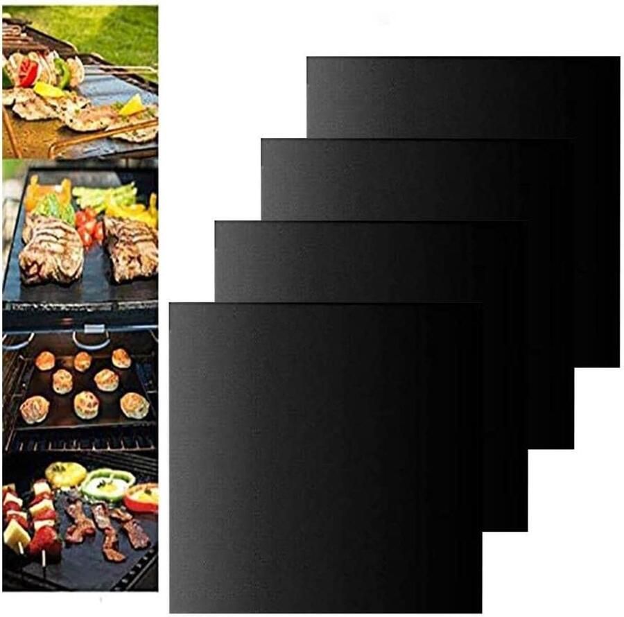 Grillmat Set Barbecue Matten Buiten Koken Antiaanbaklaag 40 cm Zwart
