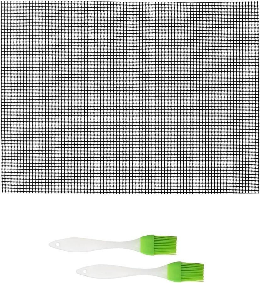 Grillmat Set BBQ Grillmatten Barbecue Koken Antiaanbaklaag 40 x 30 cm Zwart