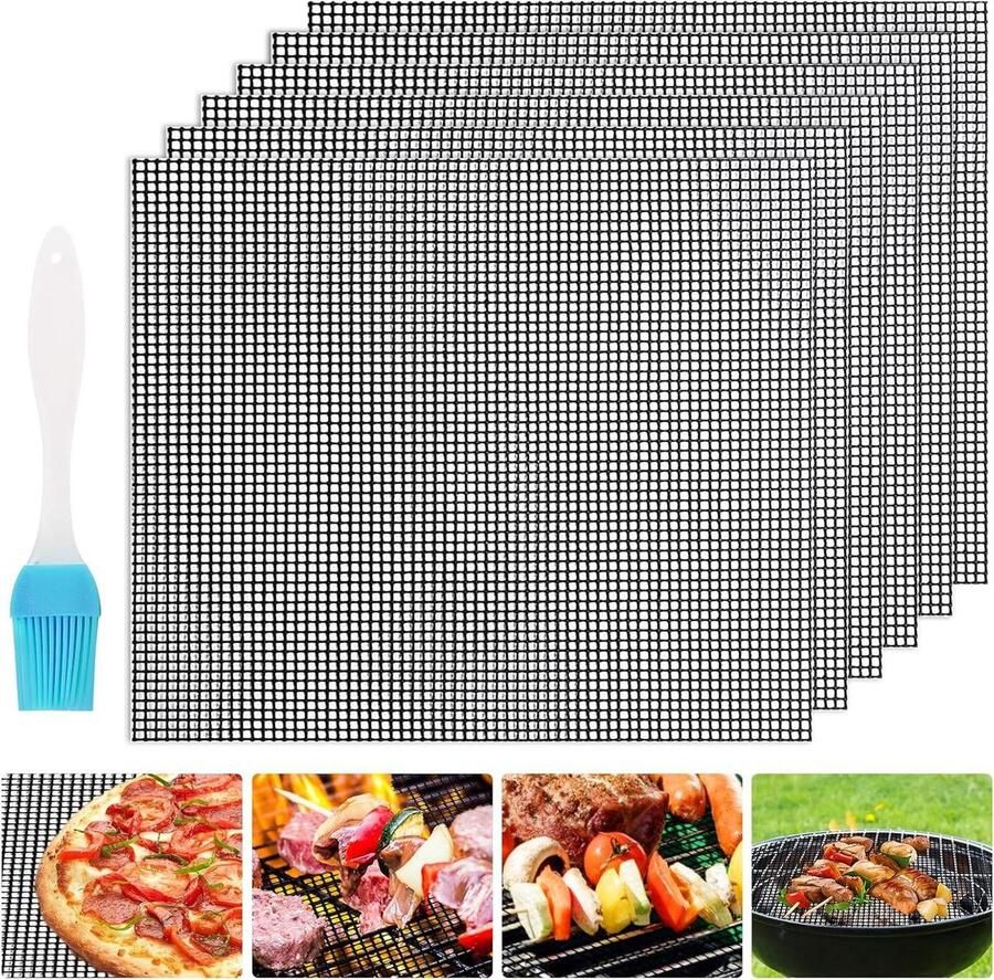 Grillmat Set BBQ Matten Barbecueën zonder aanbakken Hittebestendig tot 260°C 40 x 33 cm Zwart