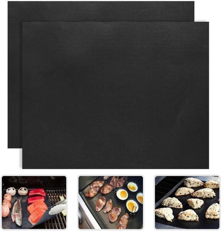 Grillmat Set BBQ Matten Buiten Koken Anti-aanbaklaag 2 stuks 33x40cm Zwart