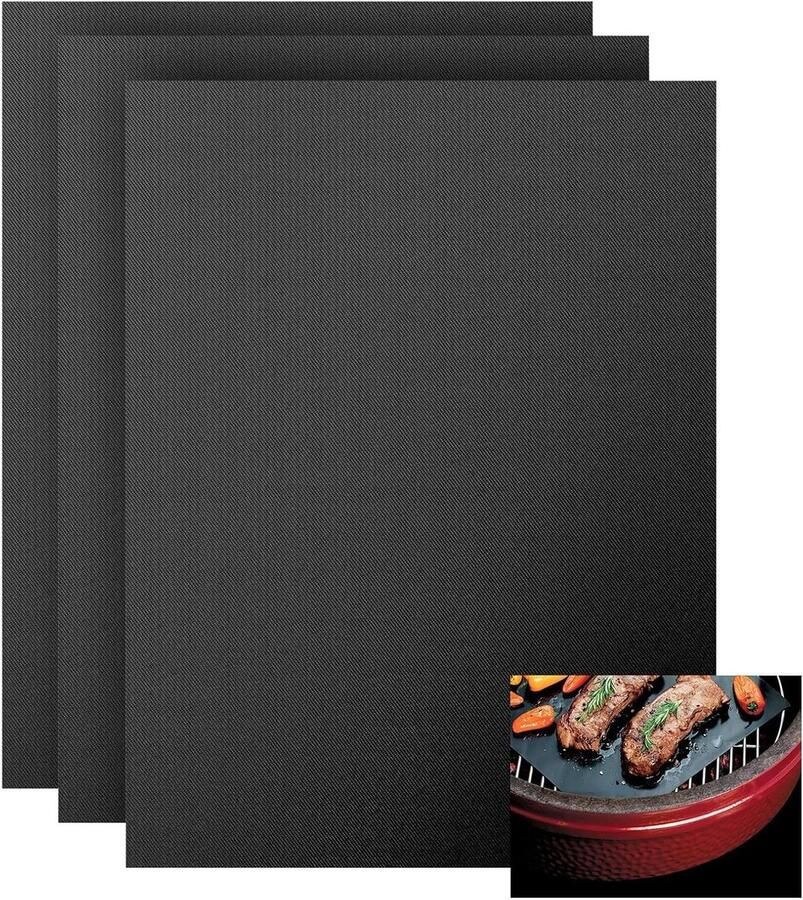 Grillmat Set Oven Inleg Mat Vetvrij Grillen Hittebestendig Tot 500°C 32 x 50 cm Zwart