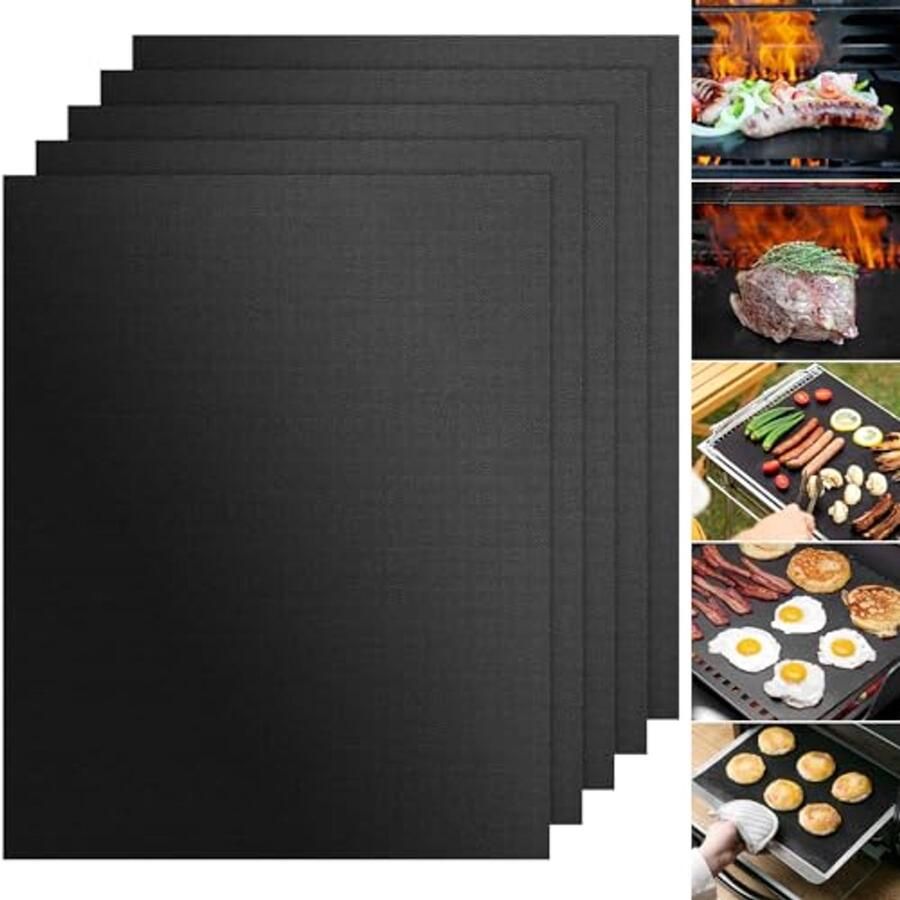 Grillmat Set van 5 Anti-Aanbak Teflon Grillplaten voor Gasgrill en Houtskoolgrill (40 x 50 cm)