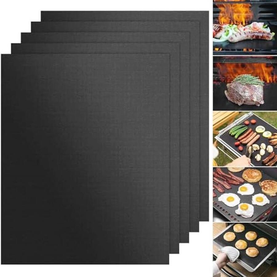 Grillmat Set van 5 Anti-Aanbak Teflon Grillplaten voor Gasgrill en Houtskoolgrill (40 x 50 cm)