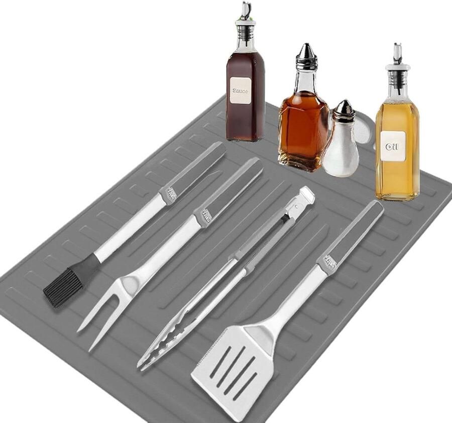 Grillmat Siliconen Afdruipmat Grill Barbecue Hulpmiddel Voedselveilig Materiaal 43 x 30 cm Zwart