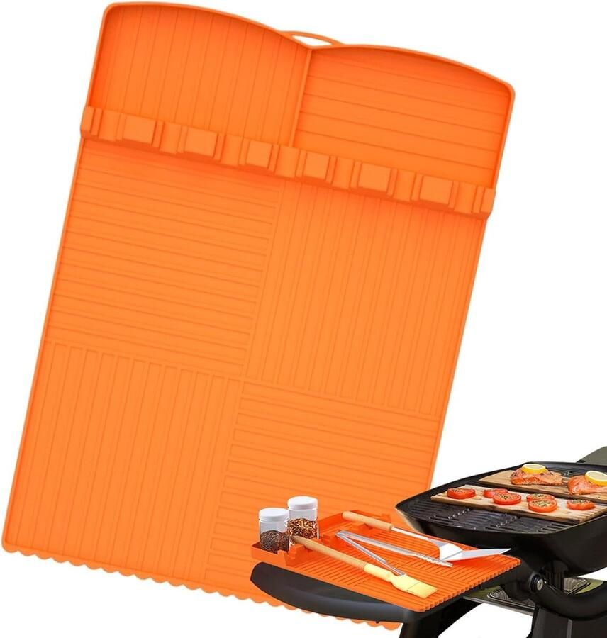 Grillmat Siliconen Spatelhouder Isolatiemat Barbecue Werkblad Hittebestendig Olieafvoer 29 x 41 cm Oranje