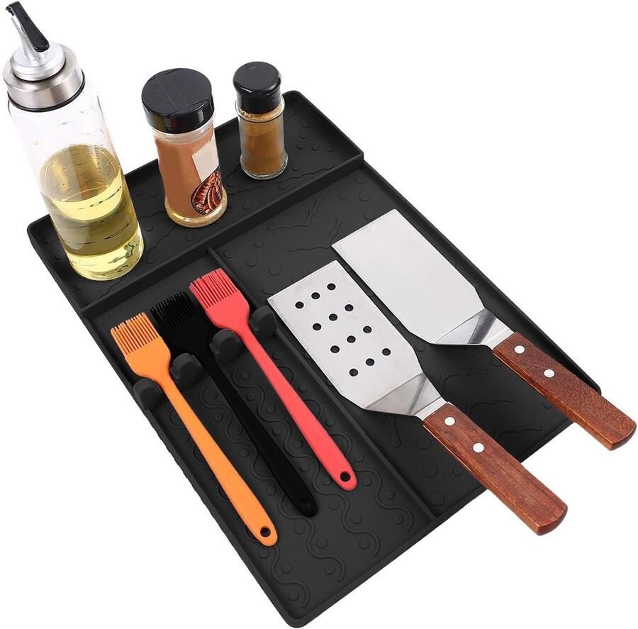 Grillmat Spatelhouder Keuken organiseren Hittebestendig siliconen 32.5 x 8.3 cm Zwart