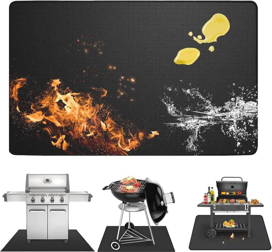 Grillmat vloerbescherming 100 x 150 cm Hittebestendig tot 1800 °F voor gasgrill en houtskoolgrill