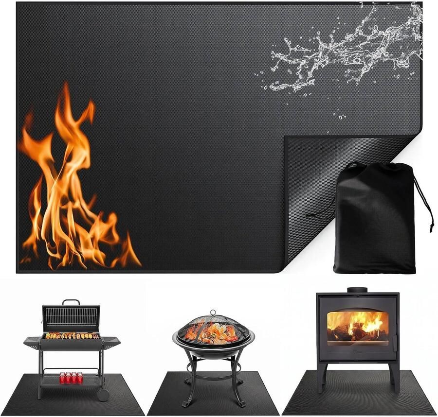 Grillmat Vloerbescherming Hittebeschermer Onderlegger Terras Beschermen Hittebestendig Materiaal 102 x 152 cm Zwart