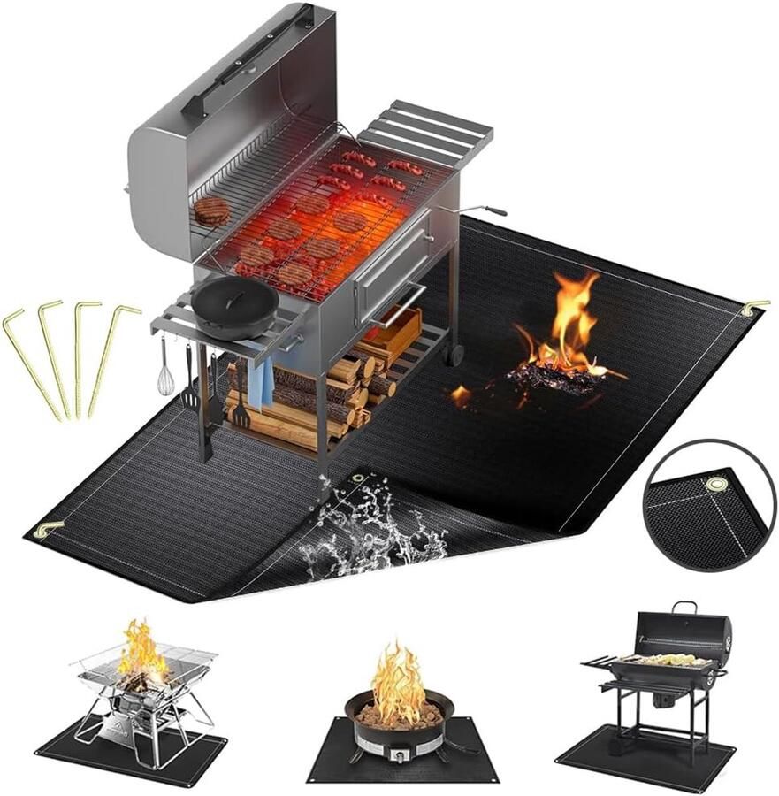 Grillmat Vloerbescherming Opvouwbaar Tapijt Terras Beschermen Water en Oliebestendig 152 x 115 cm Zwart