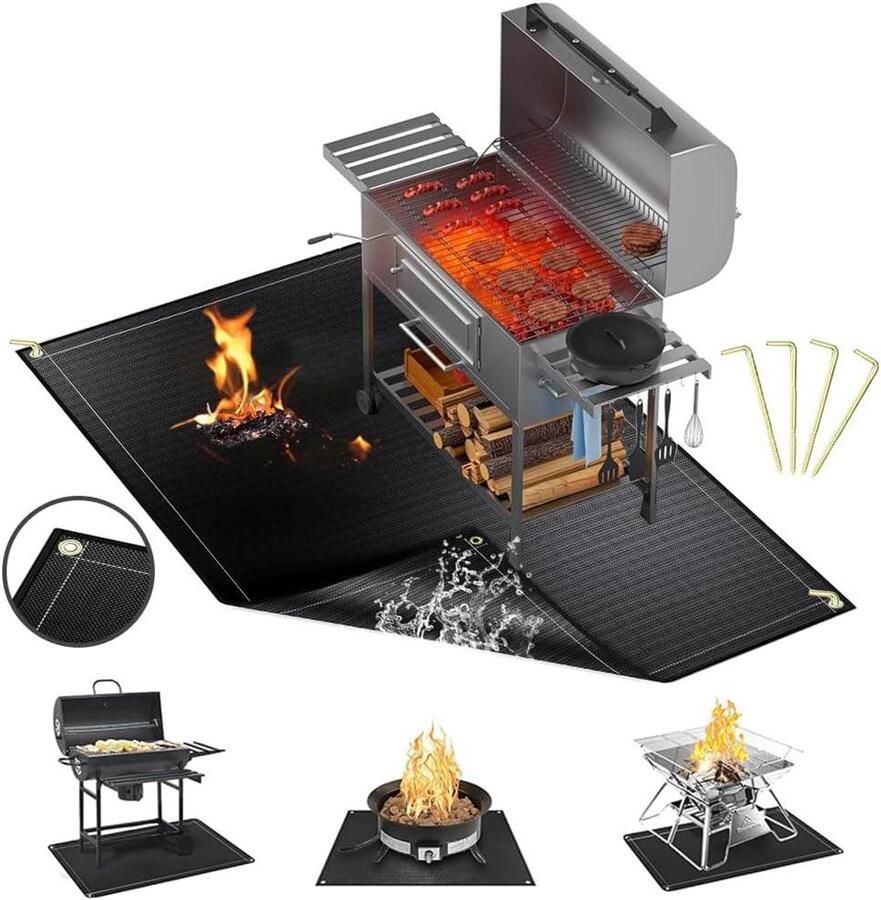 Grillmat Vloerbescherming Opvouwbaar Tapijt Terras Beschermen Water- en Oliebestendig 152 x 115 cm Zwart