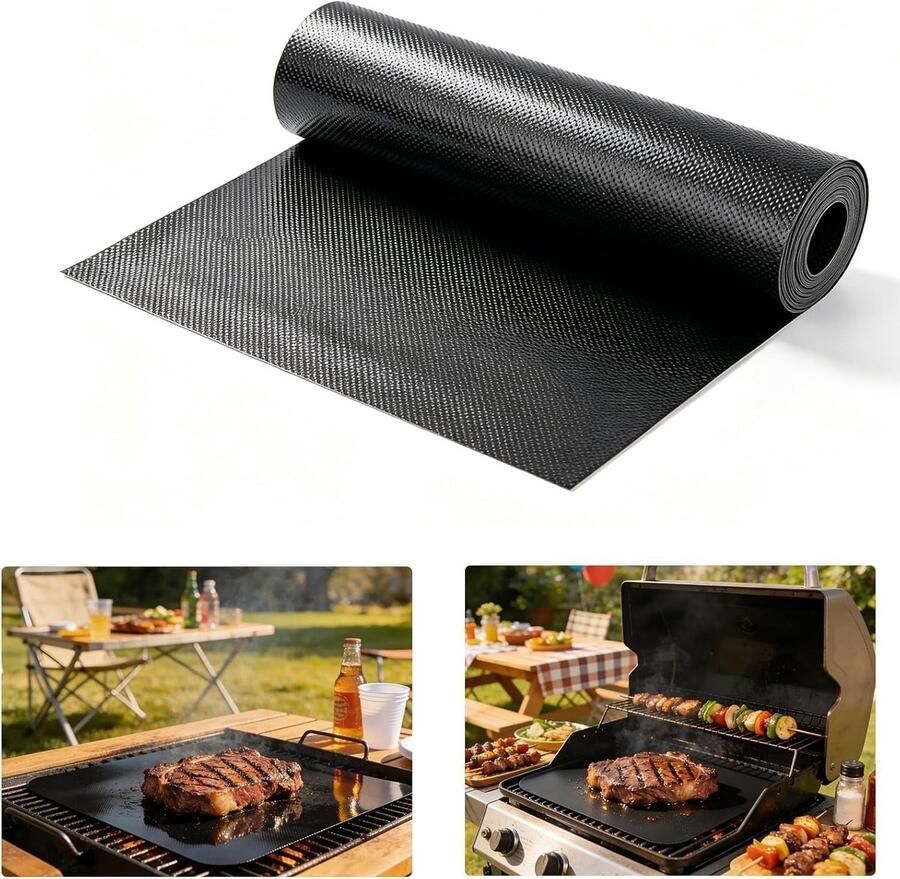 Grillmat voor Gasbarbecue 40 x 260 cm Herbruikbaar en op Maat te Snijden Geschikt voor Alle Grillsoorten