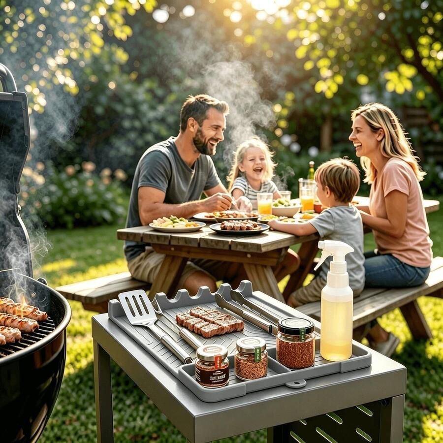 Grillmat voor Gasbarbecue Grijs 40 x 30 cm Hittebestendige Siliconen Vloerbescherming Voor BBQ Accessoires