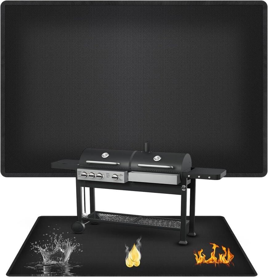 Grillmat Vloerkleed Onderlegger Brandwerend Buiten Grillen Dubbelzijdig Brandwerend 150x100 cm Zwart
