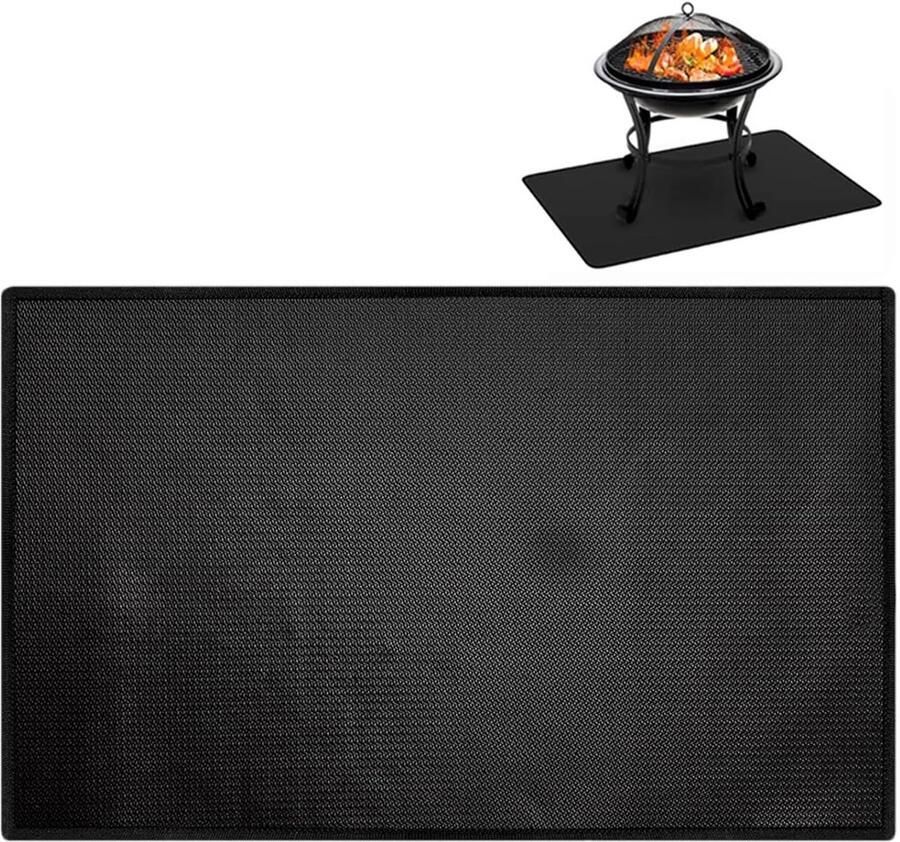Grillmat Vuurschaal bescherming Buiten koken Hittebestendig materiaal 76 x 122 cm Zwart