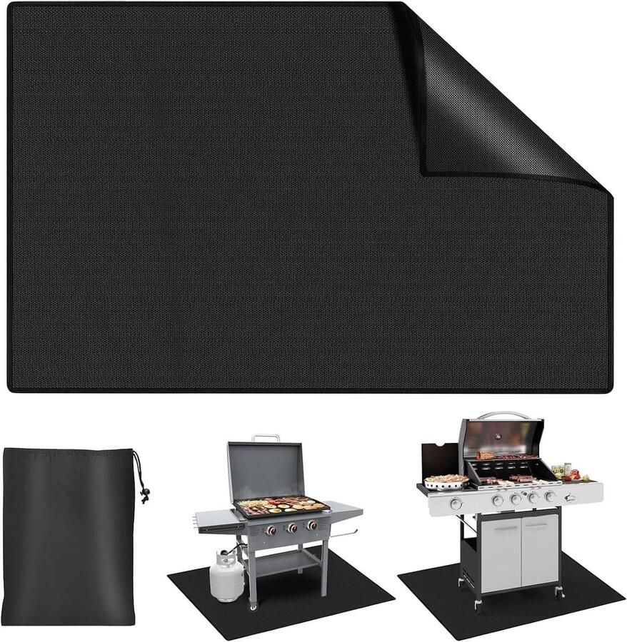 Grillmat Vuurvaste Onderlegger Grillfolie Bakplaat Vloer Beschermen Extra Groot Formaat 100 x 150 cm Zwart