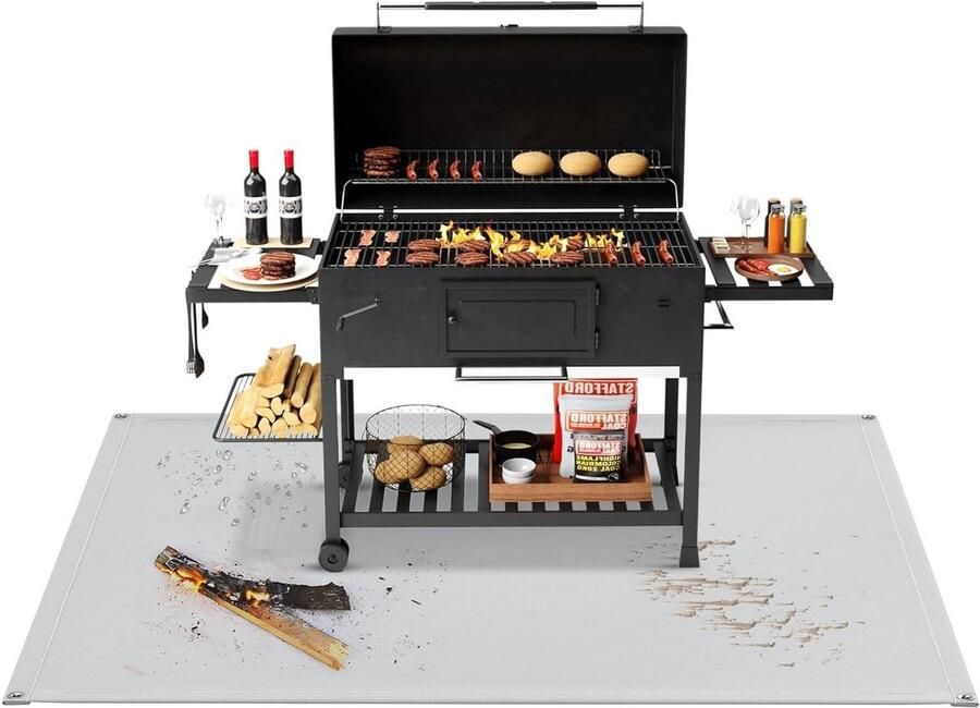 Grillmat Vuurvaste pad Buiten koken Hittebestendig tot 800°C 137x137 cm Zwart