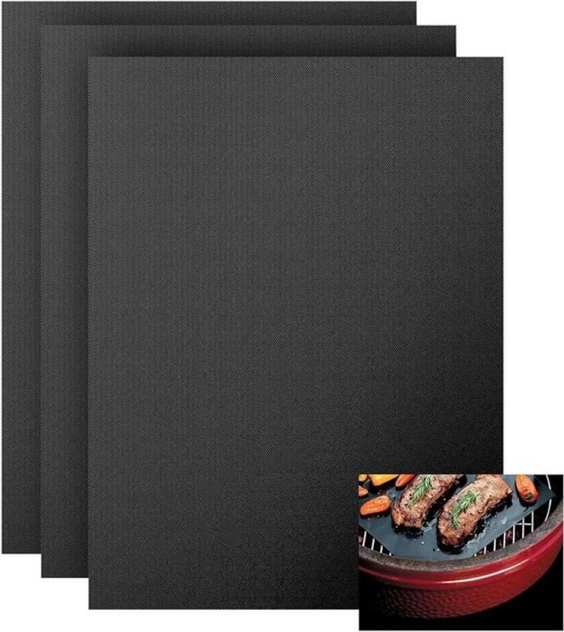 Grillmatset Ovenmat Vetvrij grillen Hittebestendig tot 500°C 32 x 50 cm Zwart