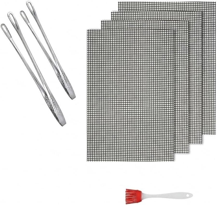 Grillmatten Barbecue matten Probleemloos Grillen Anti-aanbaklaag 40 x 30 cm Zwart