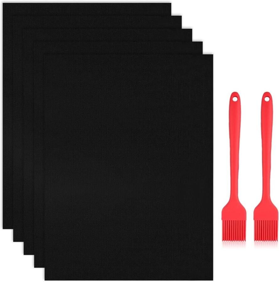 Grillmatten Set Anti-aanbak Matten Barbecueën Zonder Plakken Herbruikbaar en Vaatwasserbestendig 50 x 40 cm Zwart