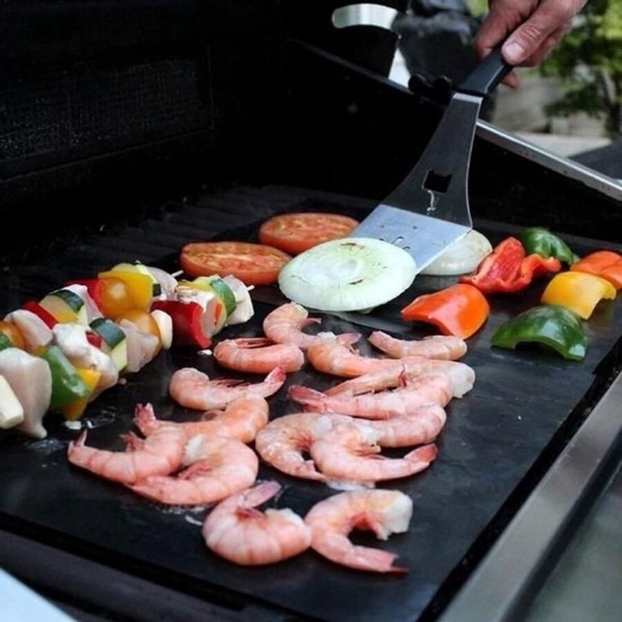 Grillmatten Set Bakmat Herbruikbaar BBQ Grillen Antiaanbaklaag 40x33CM Zwart