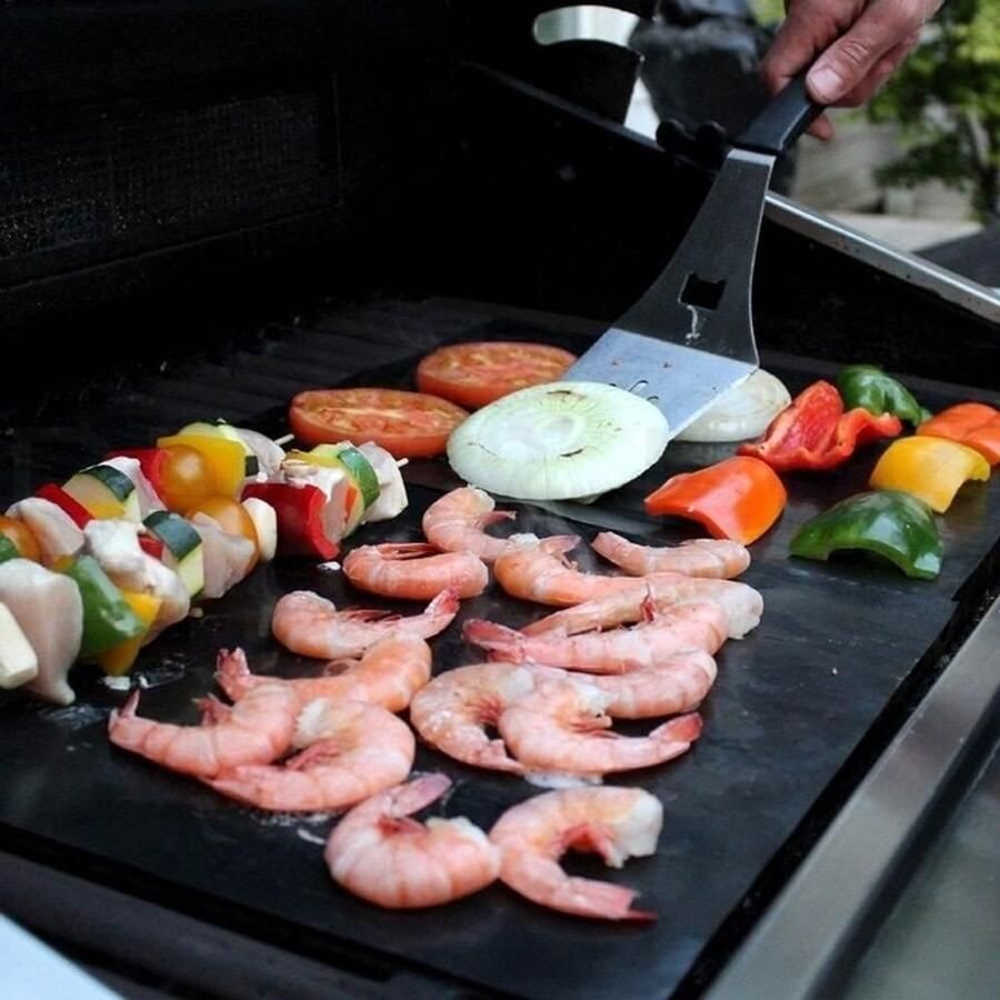 Grillmatten Set Bakmat Herbruikbaar BBQ Grillen Antiaanbaklaag 40x33CM Zwart