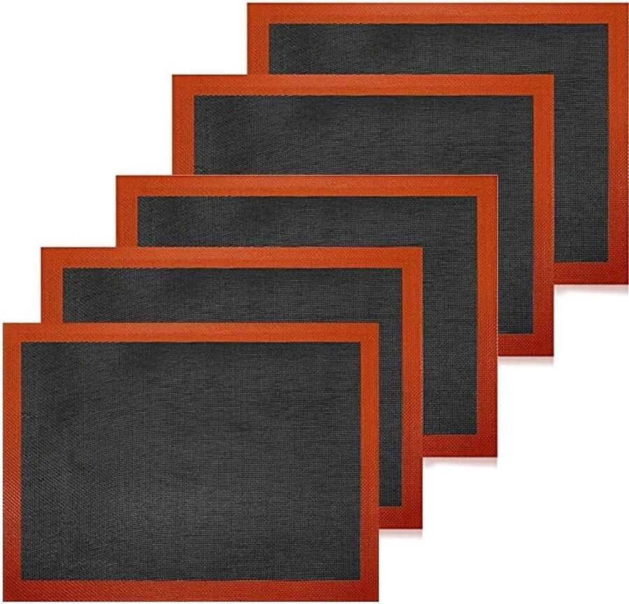 Grillmatten Set Bakmatten Herbruikbaar Bakken en Grillen Antiaanbaklaag 5 stuks 40x30 cm Zwart Rood