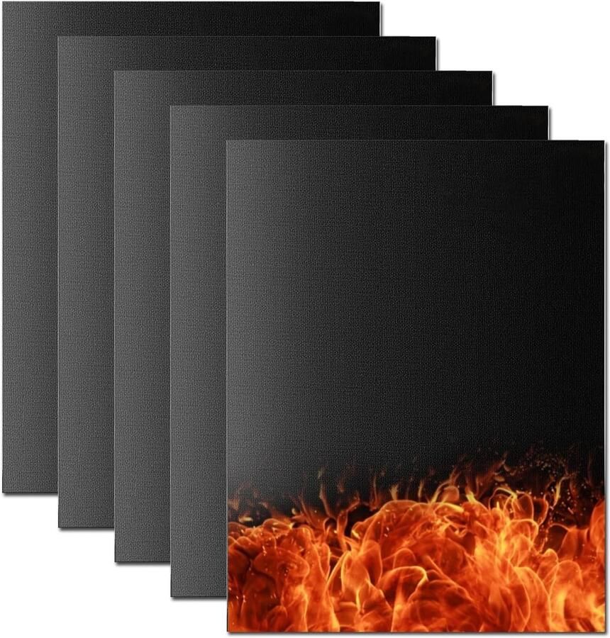 Grillmatten Set Bakplaat Matten Oven Beschermen 5 Stuks Herbruikbaar 40 x 33 cm Zwart