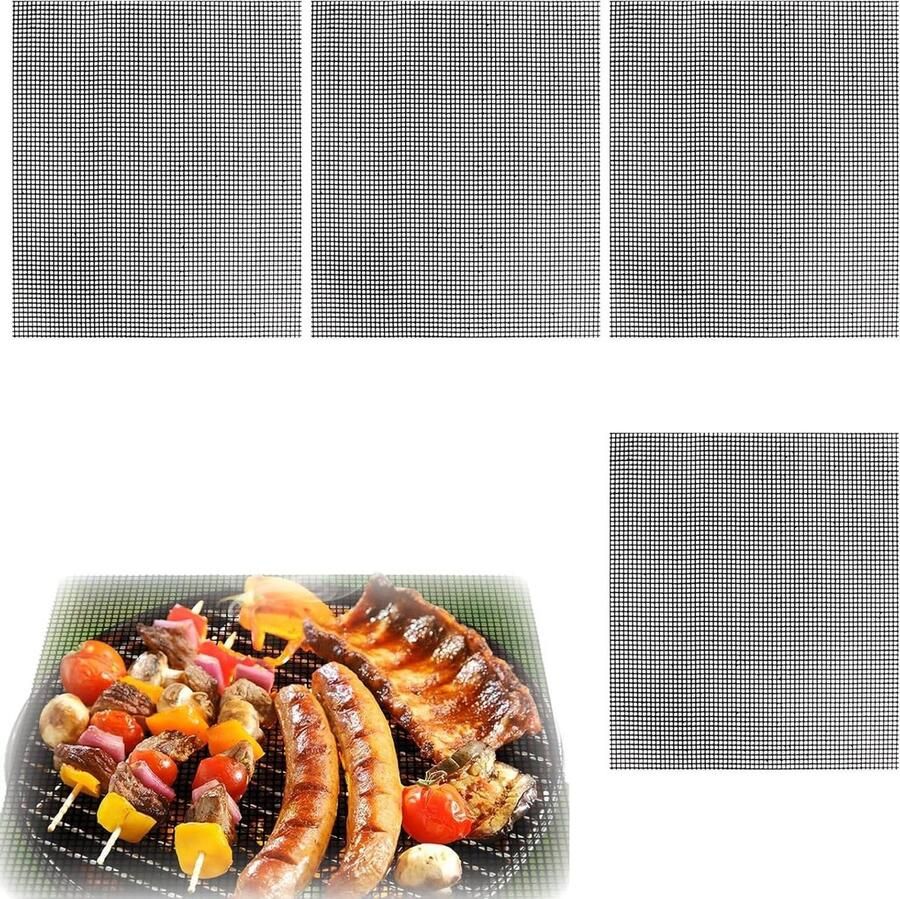 Grillmatten Set Barbecue Mat Veilig Grillen Anti-aanbaklaag 40 x 30 cm Zilver