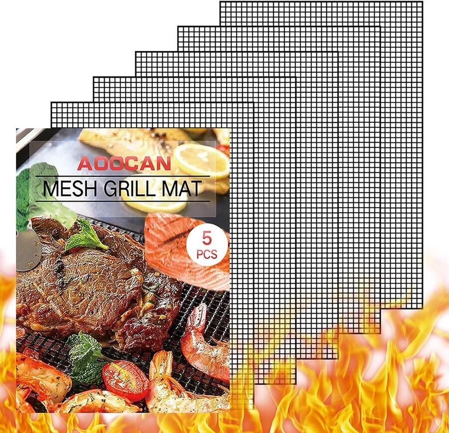 Grillmatten Set BBQ Matten Barbecueën Zonder Plakken Niet-klevend Rasterontwerp 5 Stuks 40x33 cm Zwart