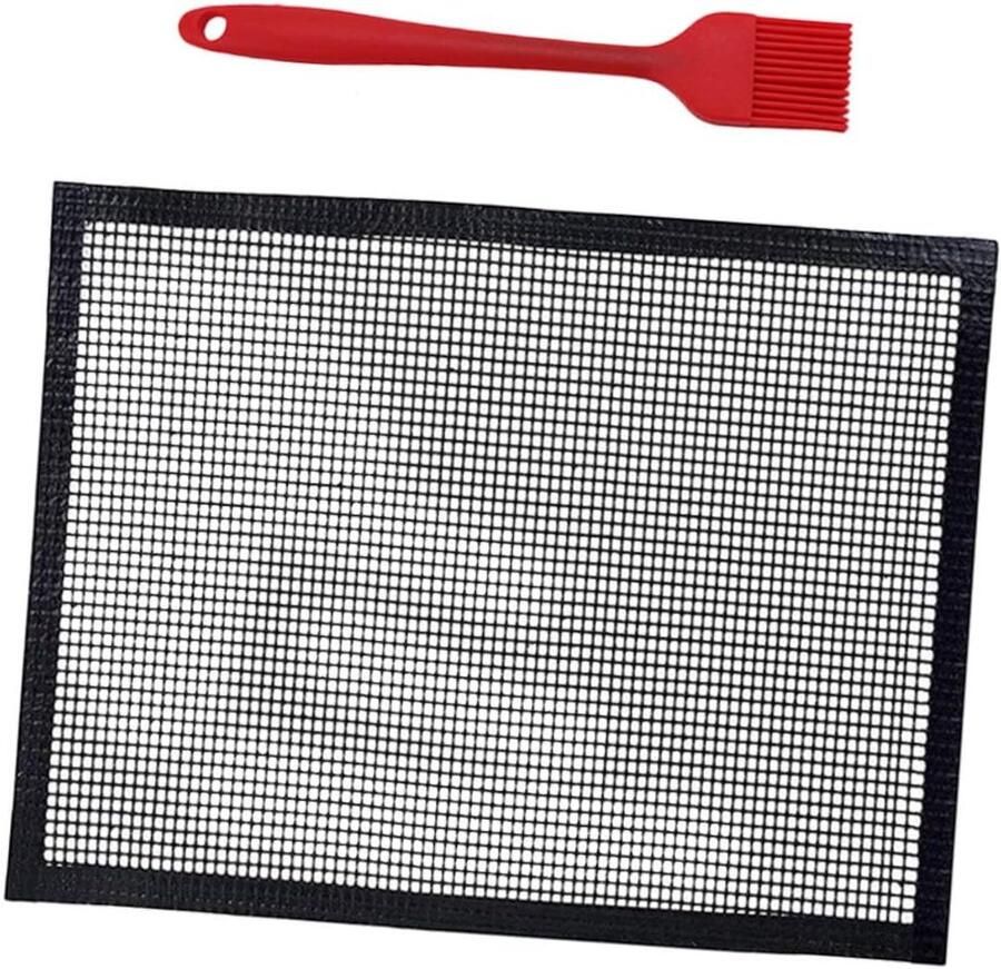 Grillmatten Set BBQ Matten Buiten Koken Herbruikbaar Non-stick 40x33cm Zwart Rood