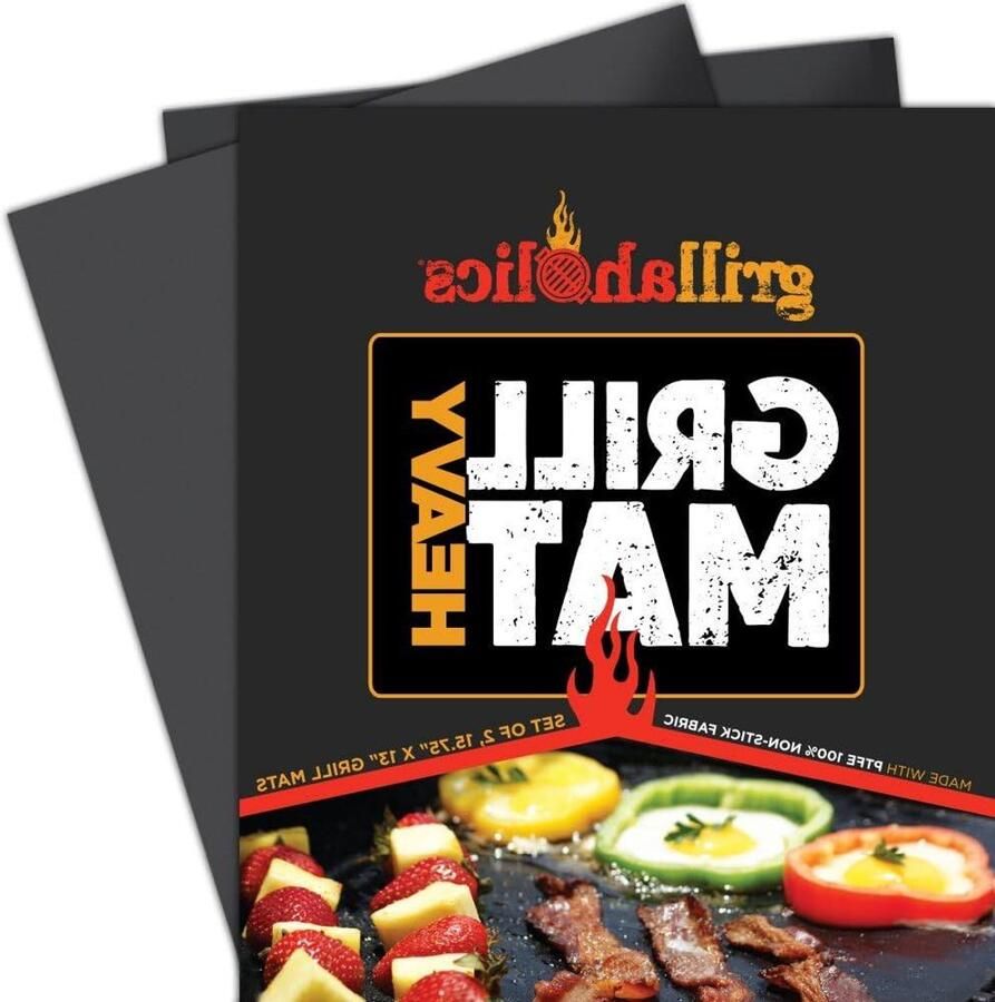 Grillmatten Set BBQ Vellen Barbecueën Zonder Aanbakken Hittebestendig tot 600 graden Set van 2 Zwart