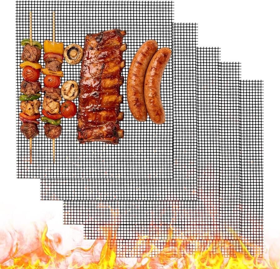 Grillmatten Set Zwart 40 x 30 cm Herbruikbare Teflon Grillmatten Voor Gas- en Houtskoolbarbecues