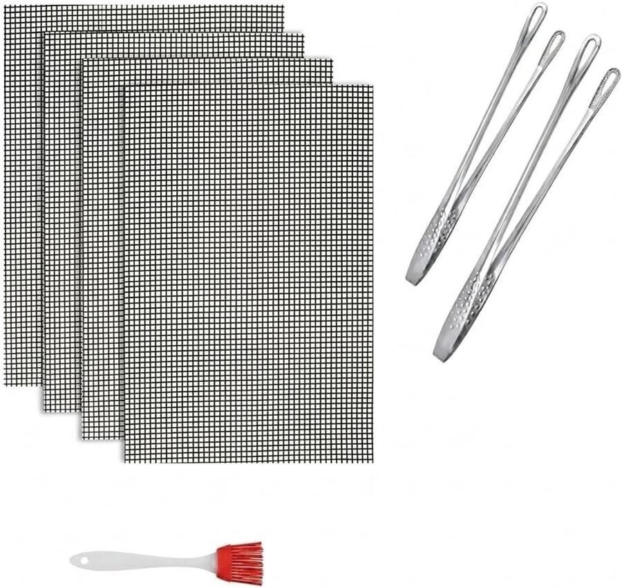 Grillmatten Zwart 40 x 30 cm Herbruikbare Antiaanbaklaag Voor Gasgrill Houtskool Elektrische Grill en Luchtfriteuse
