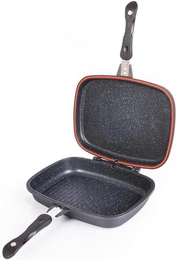 Grillpan 2-in-1 Dubbele pan Creatief koken Magnetische sluiting 32 x 24 cm Zwart