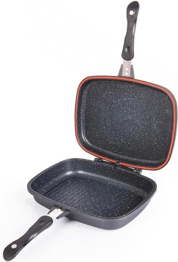 Grillpan 2-in-1 Dubbele pan Creatief koken Magnetische sluiting 32 x 24 cm Zwart