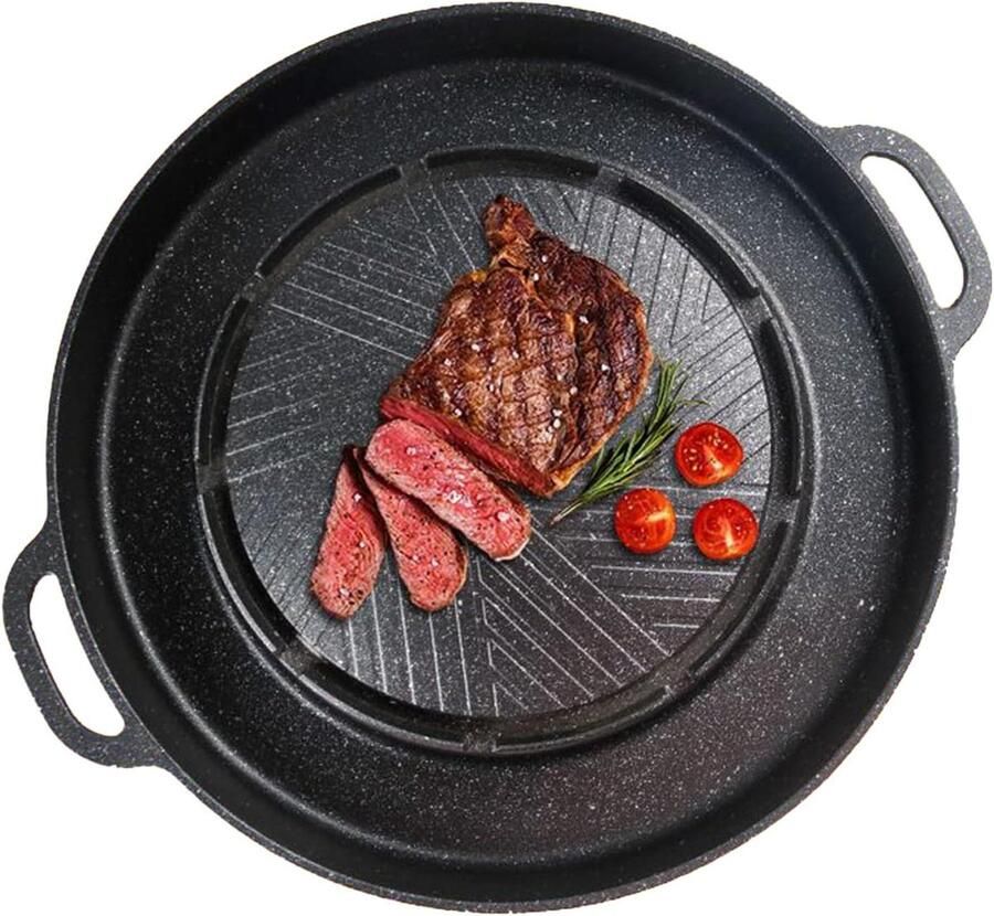 Grillpan Hotpot Bakplaat Koekenpan Tafel Koken 2-in-1 Ontwerp 33.5 cm Zwart