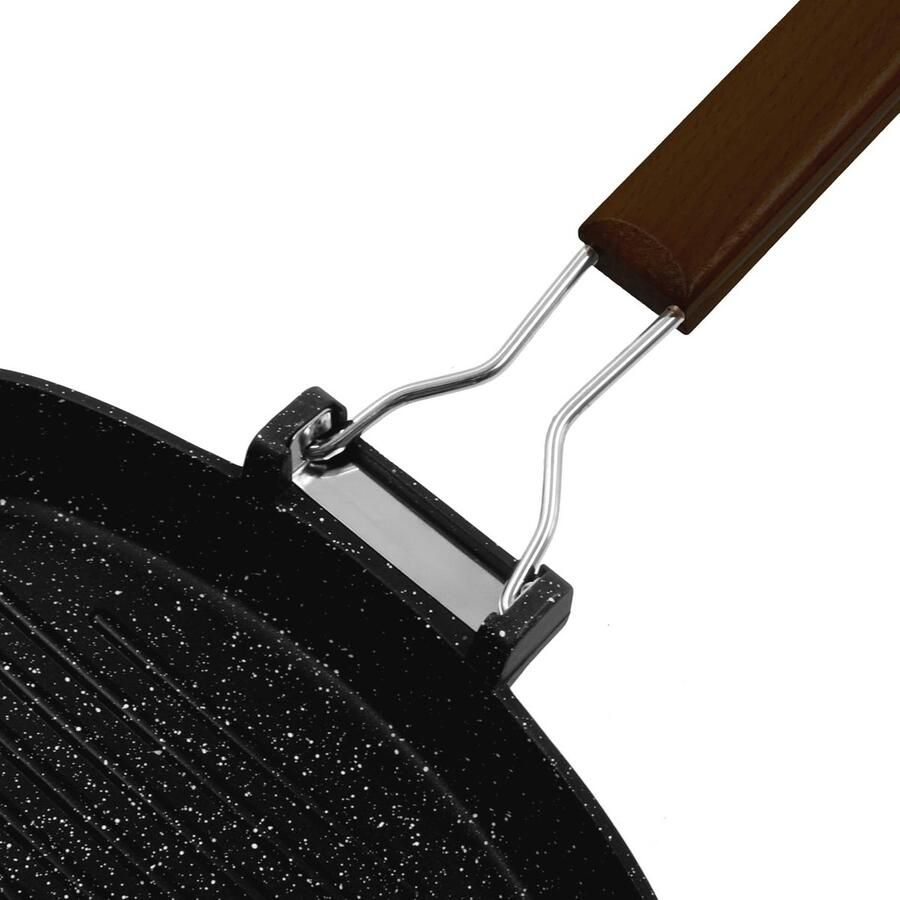 Grillpan 20 x 20 cm van gegoten aluminium met inklapbare handgreep