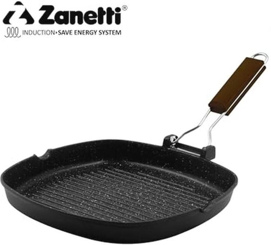 Grillpan 20 x 20 cm van gegoten aluminium met inklapbare handgreep - Foto 2