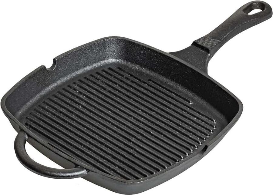 Grillpan 23 cm Gietijzer Zwart Vierkant Geschikt voor alle warmtebronnen inclusief inductie grill en oven
