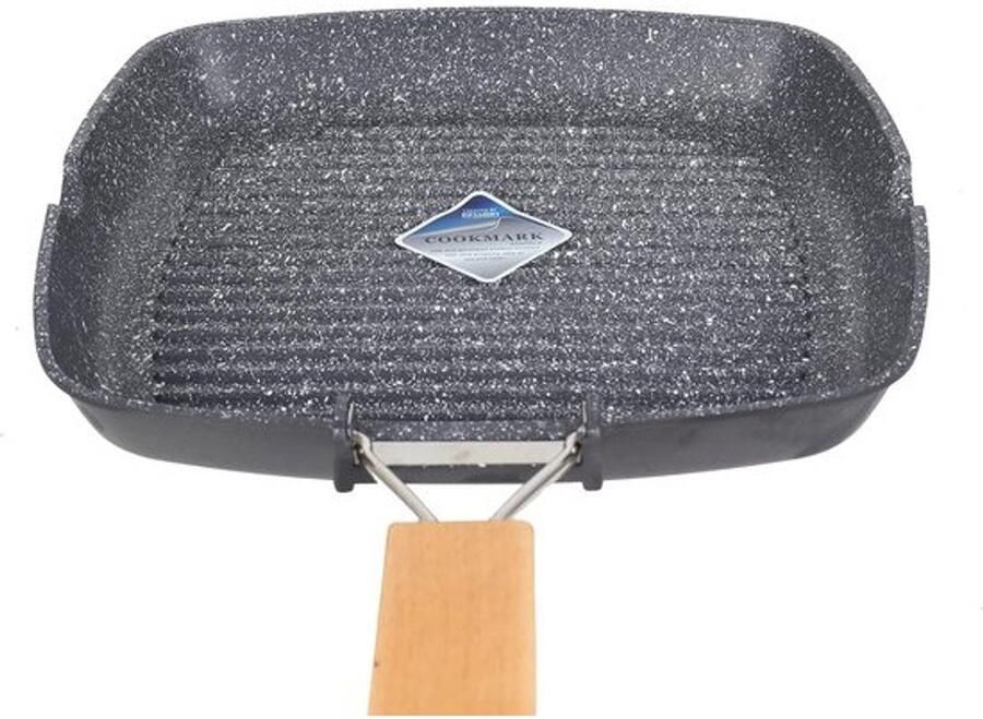 Grillpan 24 cm met antiaanbaklaag en opvouwbare houten handgreep voor binnenkookplaten