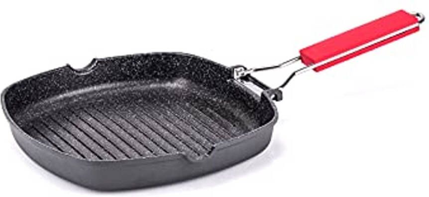 Grillpan 24 x 24 cm met Opvouwbare Handgreep Geschikt voor Inductie Anti-aanbaklaag