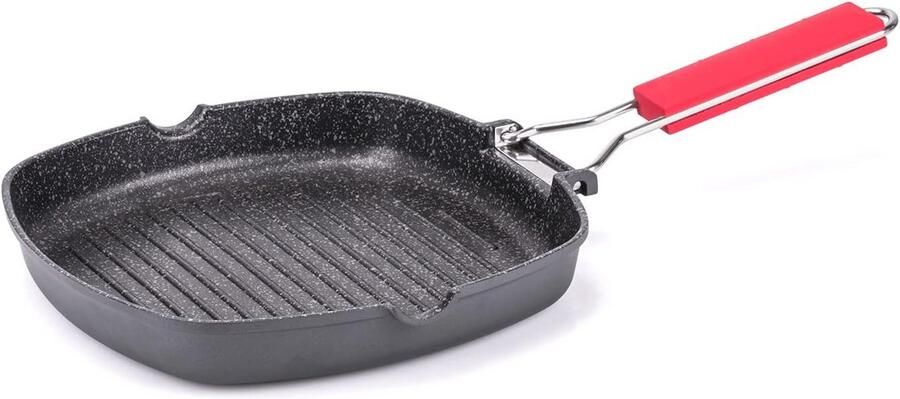 Grillpan 24 x 24 cm met Opvouwbare Handgreep Geschikt voor Inductie Anti-aanbaklaag