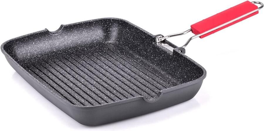 Grillpan 24 x 34 cm Pro Grill met inklapbare handgreep ook voor inductie antiaanbaklaag