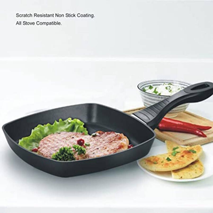 Grillpan 24CM Antiaanbak Bakplaat met Hittebestendig Handvat Geschikt voor Inductie en Alle Kachels PFOA Vrij