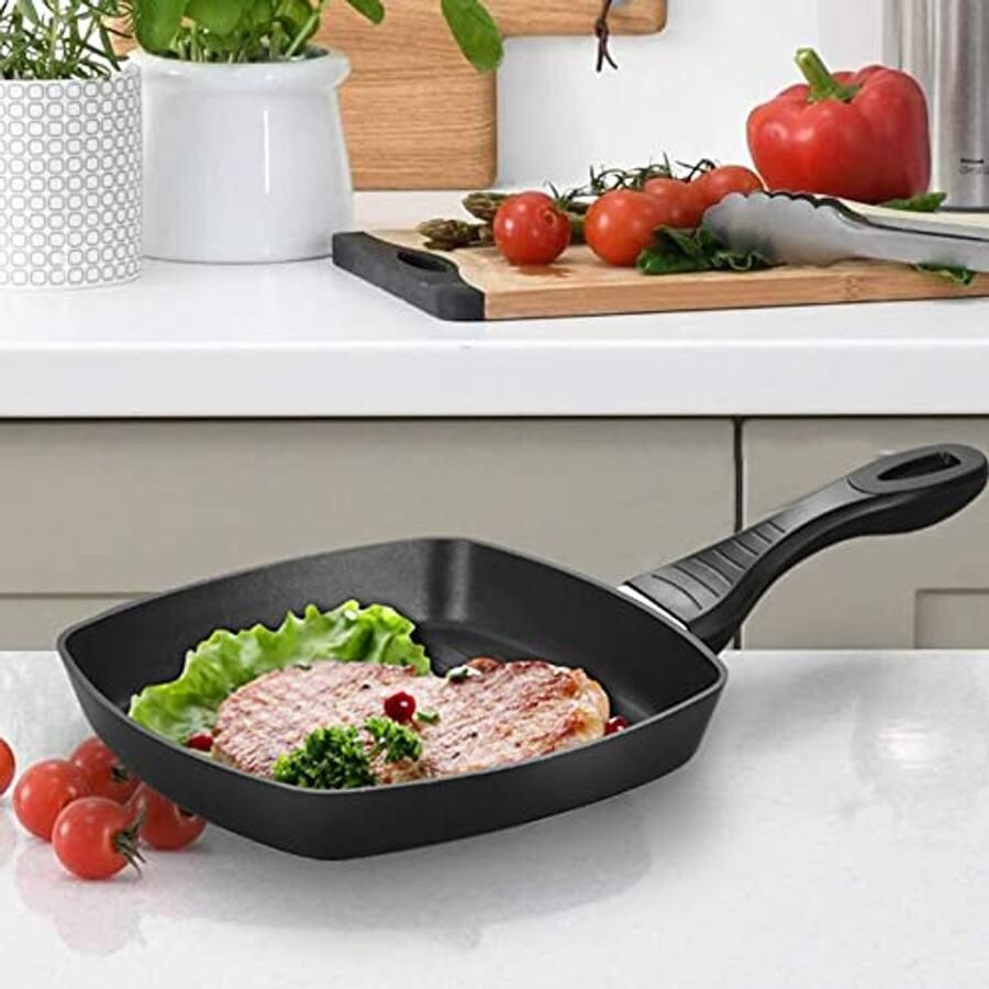 Grillpan 24CM Antiaanbak Bakplaat met Hittebestendig Handvat Geschikt voor Inductie en Alle Kachels PFOA Vrij