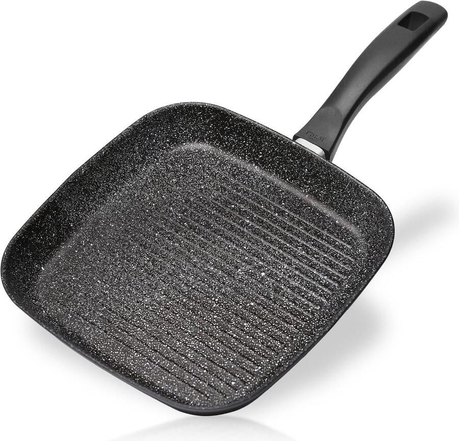 Grillpan 26 x 26 cm gegoten aluminium grillpan gecoat met echte steendeeltjes grijs grillpan inductie en ovenbestendig steakpan