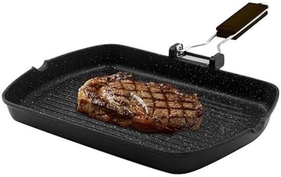 Grillpan 26 x 36 cm Gietaluminium grillplaat voor inductie Inklapbare handgreep